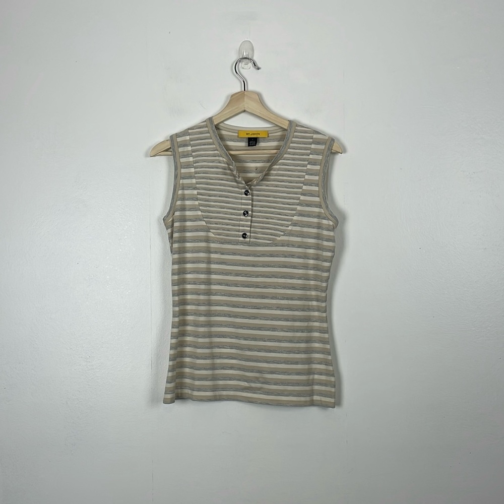 St. John Womens S Sleeveless Tank Top Button Pullover Striped Stretch Casual Top